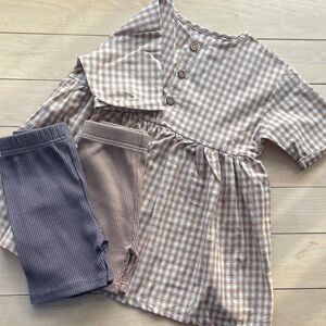 Plaid Kids Casual Gingham Dress with Leggings Set